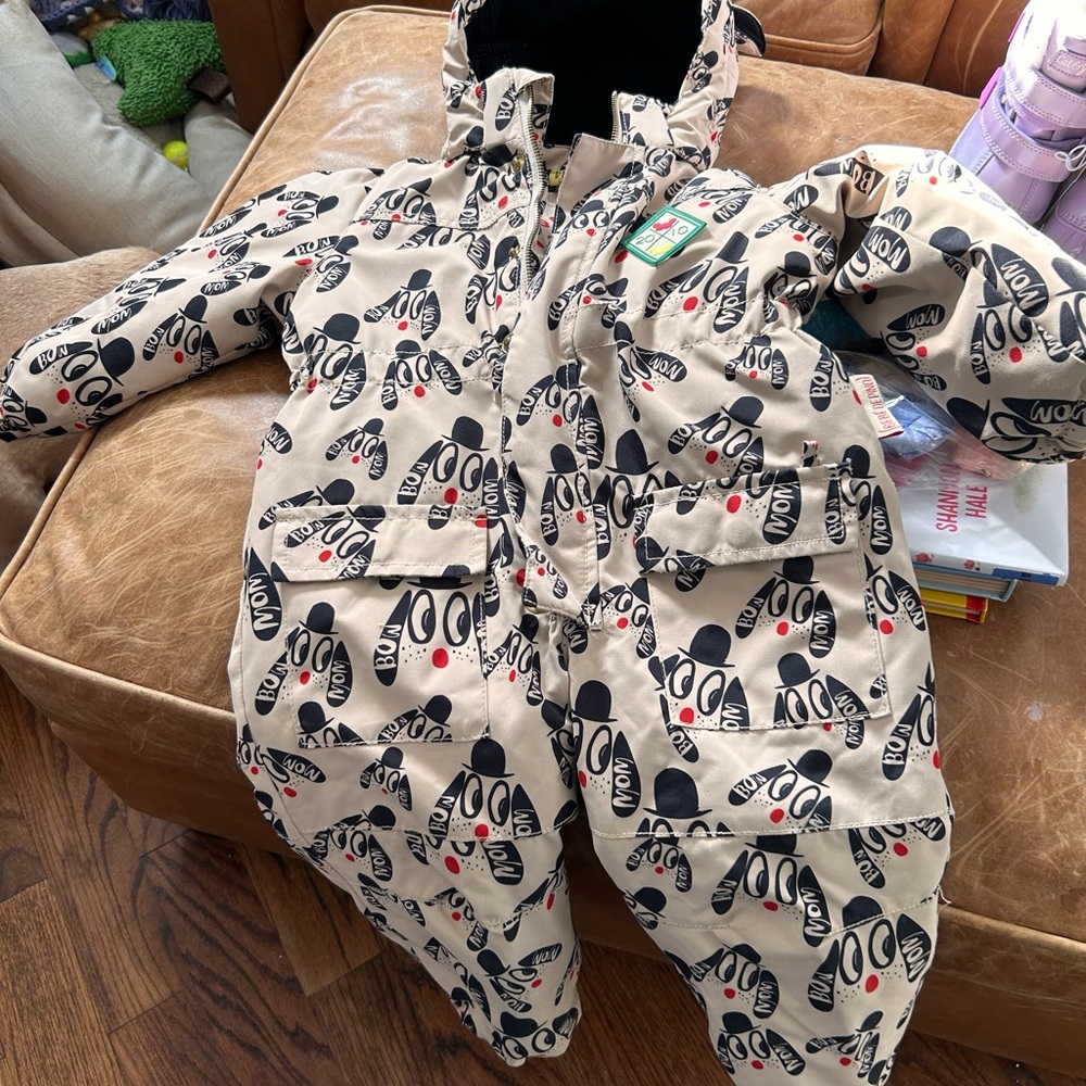 Kids Beige Printed Snow Suit